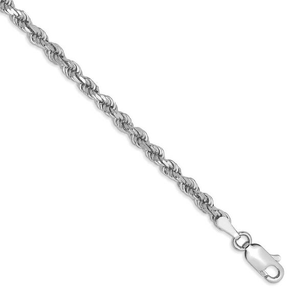 3mm 14k White Gold D/C Solid Rope Chain Anklet or Bracelet 9 Inch